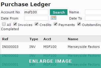 MAM Software Autowork Online Purchase ledger screen