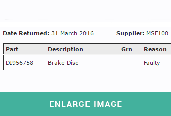 MAM Software Autowork Online returns to supplier screen