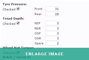 MAM Autowork Online tyre information screen