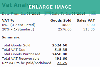 MAM Autowork Online VAT reporting screen