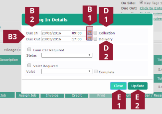 Specify due in and out times and click update