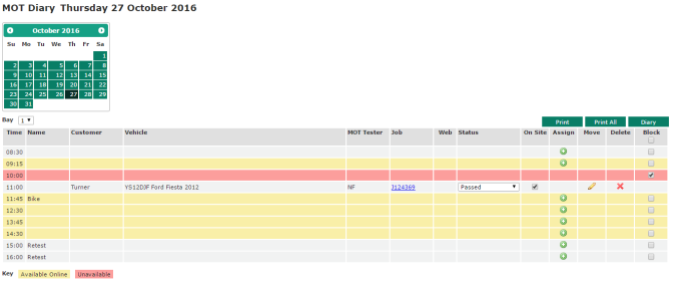 The new MOT diary screen features numerous new features
