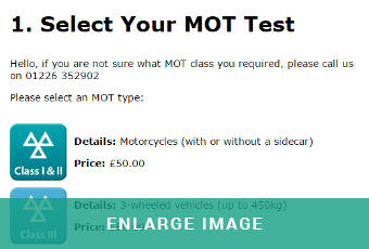 A range of different MOT classes can be selected