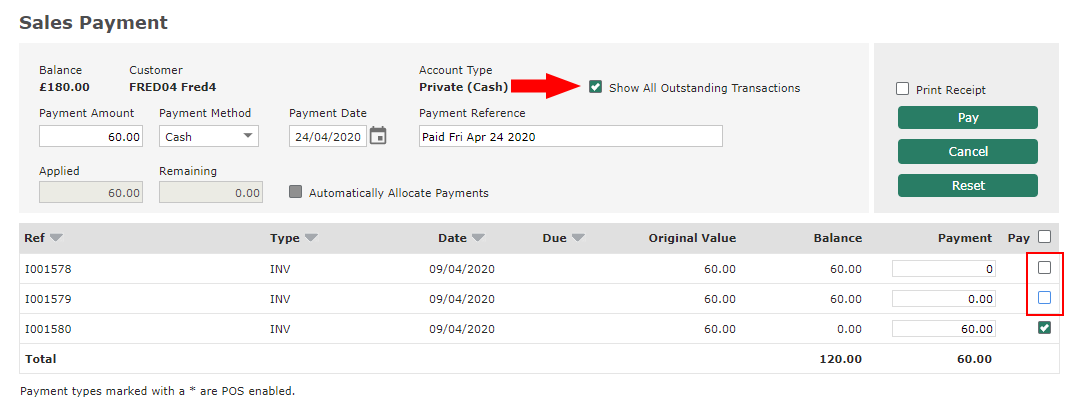 Show All Outstanding Transactions Option