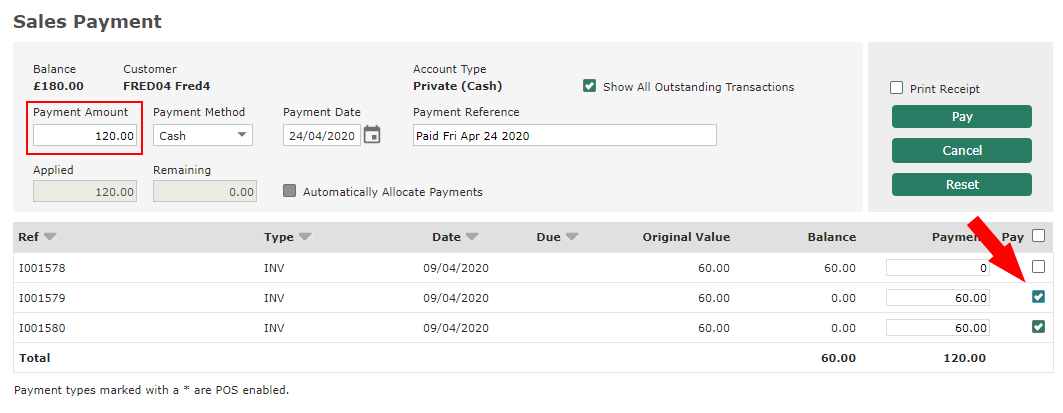 Show All Outstanding Transactions Option